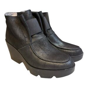 Eileen Fisher Ankle Boots Black Suede Pull On Chunky Heel Size 5.5